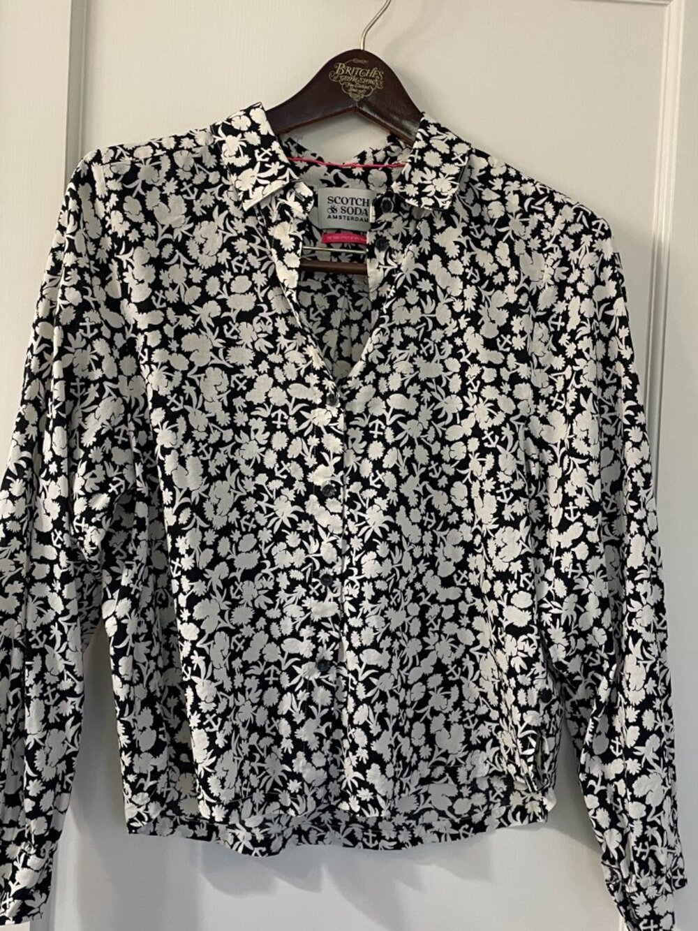 SCOTCH & SODA Flower and Anchor Allover Balloon Sleeve Shirt Women's Size 34 XS - Picture 2 of 8